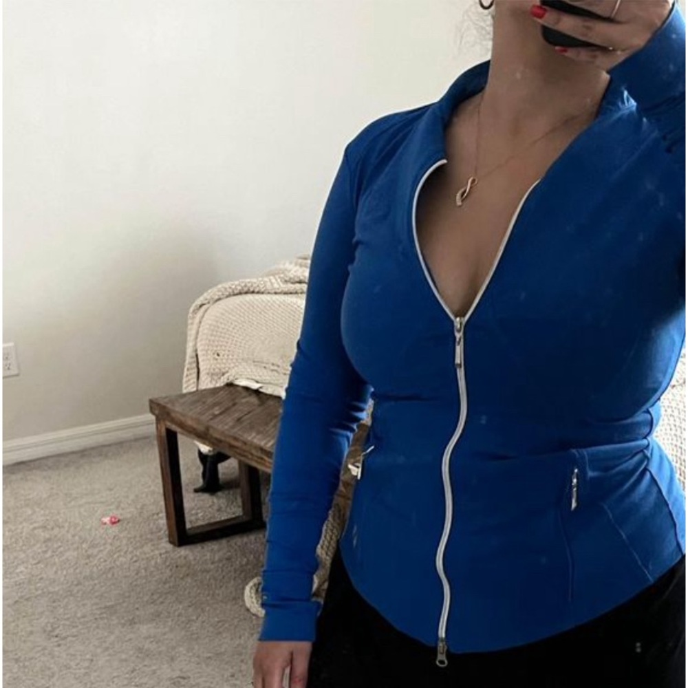 Jofit tennis jacket zip up fitted jacket blue size small